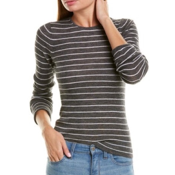 Vince Stripe 100% Wool Heathered Gray Long-Sleeve Preppy Minimalist Sweater - Picture 1 of 13